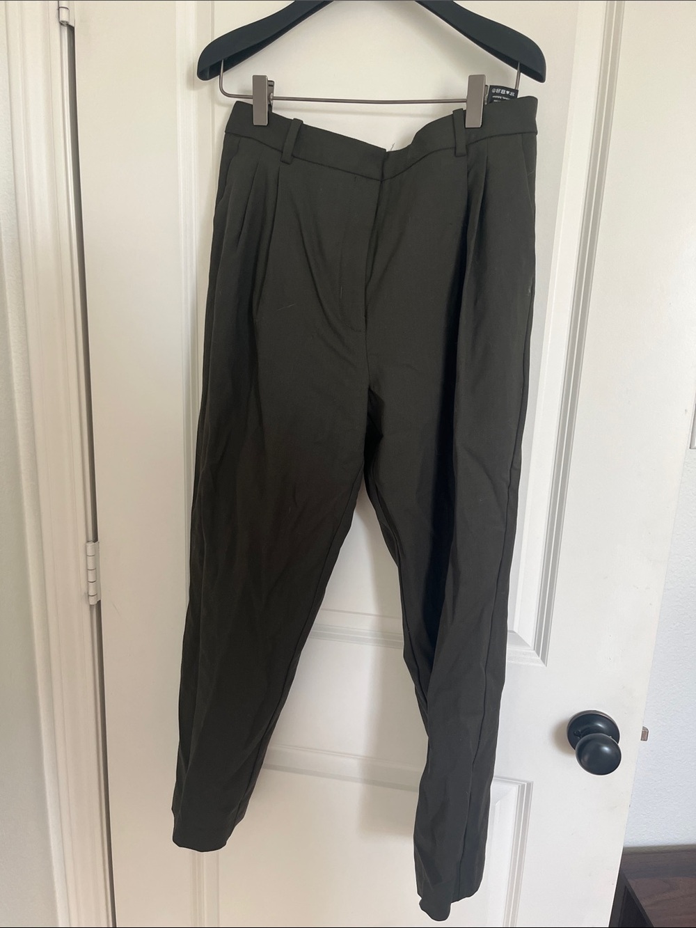 Babaton Olive Green Cropped Pleated Tapered Pants